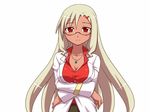  1girl aq_interactive arcana_heart arcana_heart_2 atlus blonde_hair breasts cleavage dark_skin examu glasses hair_ornament hairclip jewelry large_breasts long_hair misao_(kami_no_misoshiru) necklace parace_l&#039;sia parace_l'sia red_eyes smile solo 