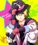  aqua_eyes fingerless_gloves gloves hand_on_headwear hat kurusu_shou male_focus microphone solo star suspect_(310mo) uta_no_prince-sama 