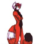  black black_fur breasts copics cute female fluffy_tail fur green_eyes hair looking_at_viewer mammal marker_(art) nude orange_fur plain_background red red_hair red_panda ringed_tail solo spix spixystix stripe tail white white_background white_fur 
