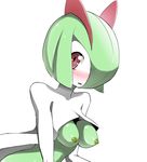  breasts female green_body green_hair green_nipples hair humanoid kirlia nintendo nipples plain_background pok&#233;mon pok&eacute;mon red_eyes solo video_games white_background zerosabort 