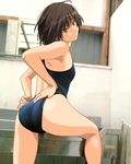  adjusting_clothes adjusting_swimsuit amagami ass brown_eyes brown_hair competition_swimsuit from_behind looking_back nanasaki_ai one-piece_swimsuit short_hair solo source_request swimsuit takayama_kisai 