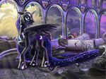  alicorn black black_body cutie_mark equine female feral friendship_is_magic hasbro helmet horn kirikd mammal my_little_pony nightmare_moon_(mlp) ruins solo stained_glass winged_unicorn wings 