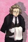  alternate_costume brown_eyes brown_hair butler glasses gloves hashida_itaru kokutan_kitsunen male_focus necktie solo steins;gate 