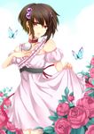  bad_id bad_pixiv_id brown_eyes brown_hair bug butterfly choker dress flower frills hair_ornament hairpin insect leaf mitsuko_(likiliki) pink_dress reala red_flower red_rose rose short_hair smile solo tales_of_(series) tales_of_destiny_2 very_short_hair 
