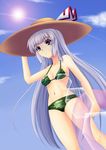  bikini camouflage fujiwara_no_mokou hat innertube kou512a long_hair navel red_eyes silver_hair solo swimsuit touhou very_long_hair 