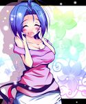  ahoge bad_id bad_pixiv_id bare_shoulders blue_hair breasts cleavage closed_eyes flower highres idolmaster idolmaster_(classic) idolmaster_2 large_breasts miura_azusa natsu_(anta_tte_hitoha) open_mouth short_hair smile solo 
