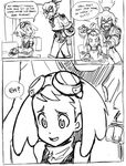  1girl :q aero animoose barrett_(rockman_dash) comic commentary_request english goggles greyscale highres monochrome rockman rockman_dash smile tongue tongue_out 