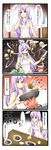  4koma animal_ears apple bunny_ears carrot comic eyeball fire food fruit frying_pan hands highres jpeg_artifacts knife long_hair onion potato purple_hair reisen_udongein_inaba ribbon salt salt_shaker swimsuit tenko_(gintenko) thumbs_up touhou translated vegetable 