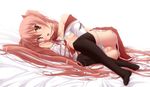  bad_id bad_pixiv_id bare_shoulders black_legwear blush breasts censored fang hidan_no_aria highres kanzaki_h_aria keeeesuke legs long_hair lying masturbation no_panties on_side open_mouth pussy red_eyes skirt small_breasts solo thighhighs very_long_hair 