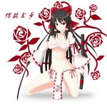  black_hair bow breasts detached_sleeves fundoshi gmot hair_bow hakurei_reimu highres japanese_clothes katana kneeling large_breasts loincloth long_hair red_eyes sarashi scabbard sheath solo sword touhou underwear underwear_only weapon 