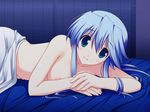  bed blue_eyes blue_hair breasts game_cg kozano_akari nipples nude ore_no_kanojo_wa_hito_de_nashi takanae_kyourin 