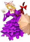  bad_id bad_pixiv_id blonde_hair bow dress fan folding_fan kol49 ribbon solo touhou umbrella yakumo_yukari 