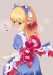  alice_(mamono_girl_lover) alice_(monster_girl_encyclopedia) blonde_hair blue_eyes blush censored demon_girl disembodied_penis dress horns k20 magic_penis mamono_girl_lover monster_girl monster_girl_encyclopedia monster_girl_enyclopedia monster_girl_profile penis succubus tail tailjob 