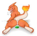  blue_eyes blush butt charmeleon dildo female fire kallus looking_back masturbation nintendo nude penetration plain_background pok&#233;mon pok&eacute;mon presenting presenting_hindquarters pussy pussy_juice raised_tail scalie sex_toy solo spread_legs spreading tongue vaginal vaginal_penetration video_games white_background 