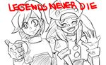  1girl capcom drawfag monochrome rock_volnutt rockman rockman_dash roll_caskett sketch smile tears thumbs_up 