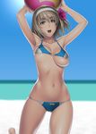  areola_slip areolae ball beach beachball bikini blonde_hair breasts cameltoe cassandra_alexandra day flower green_eyes hair_flower hair_ornament hairband hibiscus kansuke large_breasts open_mouth solo soulcalibur swimsuit unaligned_breasts 