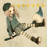  bad_id bad_pixiv_id beret blush boots hat mizutamako paintbrush pantyhose pixiv pixiv-tan plaid skirt solo star striped striped_legwear 