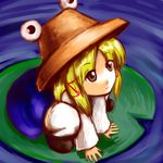  bad_id bad_pixiv_id blonde_hair hat lily_pad lowres moriya_suwako nishi_masakazu solo thighhighs touhou zettai_ryouiki 