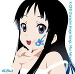  akiyama_mio album_cover artist_request bare_shoulders black_hair cover facepaint grey_eyes k-on! long_hair non-web_source open_mouth parody round_teeth simple_background solo strap_slip style_parody teeth v younger 