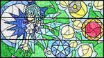  bad_id bad_pixiv_id cirno crescent_moon faux_traditional_media highres koutyousan moon stained_glass star sun touhou 