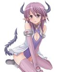  bad_id bad_pixiv_id blush demon_girl elbow_gloves gloves hasu_(hk_works) horns original pointy_ears purple_eyes purple_hair solo tail thighhighs 