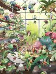  1girl ? absurdres alolan_exeggutor appletun applin bellossom budew bulbasaur cacnea cacturne calyrex carnivine celebi cherrim cherrim_(overcast) cherrim_(sunshine) cherubi chespin chikorita closed_eyes commentary cottonee deerling deerling_(summer) eldegoss english_commentary exeggcute ferroseed ferrothorn flower_pot fomantis foongus full_body gloom_(pokemon) gossifleur green_kimono greenhouse grookey hanging_plant happy highres holding holding_flower_pot holding_watering_can hoppip japanese_clothes kartana kimono leafeon leavanny lileep lilligant lombre lotad ludicolo maractus morelull nuzleaf oddish pansage parasect petilil phantump plant pokemon pokemon_(creature) pokemon_lgpe potted_plant pumpkaboo rillaboom roselia_(pokemon) roserade rotom rotom_(mow) rowlet sandals seedot shaymin shaymin_(land) shaymin_(sky) short_hair shroomish skiddo snivy snover socks sp4evar spoken_question_mark steenee sunflora sunkern swadloon tangela tapu_bulu treecko tropius venusaur water_drop watering_can whimsicott white_socks wide_sleeves wooden_floor wormadam wormadam_(plant) zarude 