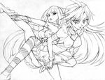  graphite_(medium) greyscale long_hair midriff monochrome multiple_girls navel panty_&amp;_stocking_with_garterbelt panty_(psg) shoka sketch smile stocking_(psg) striped striped_legwear thighhighs traditional_media wings 