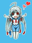  ahoge blazblue braid chibi eyepatch heart long_hair nu-13 red_eyes silver_hair solo 