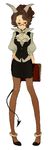  animal_ears anklet brown_hair gen_2_pokemon glasses horns houndoom jewelry l_hakase orange_eyes pantyhose pencil_skirt personification pokemon simple_background skirt smile solo tail vest white_background 