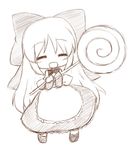  :d candy closed_eyes food fuugetsu_oreha_ikiru hair_ribbon lollipop mary_janes monochrome open_mouth ribbon shanghai_doll shoes sketch smile solo touhou 