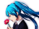  bad_id bad_pixiv_id blue_hair closed_eyes face flower formal hatsune_miku long_hair minami_haruya saihate_(vocaloid) simple_background solo twintails vocaloid 