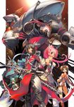  3girls animal_ears armor brown_hair dog_ears green_eyes highres long_hair masa_(masa-koba) mecha multiple_girls pink_hair pixiv_fantasia pixiv_fantasia_4 red_eyes short_hair sword thighhighs twintails very_long_hair weapon 