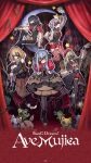  5girls amoris_(bang_dream!) arm_up artist_request ascot ave_mujica_(bang_dream!) bang_dream! bang_dream!_it&#039;s_mygo!!!!! bead_necklace beads beret black_ascot black_corset black_dress black_footwear black_gloves black_hair black_mask black_pantyhose black_shorts black_skirt black_vest blonde_hair blue_brooch blue_hair boots brown_corset capelet closed_mouth clothing_cutout corset doloris_(bang_dream!) dress earrings garter_straps gloves green_brooch green_eyes green_hair grey_socks half_gloves hat high_heels highres jewelry key_visual kneehighs long_hair long_sleeves looking_at_viewer marionette mask masquerade_mask medium_hair misumi_uika mortis_(bang_dream!) mortis_(doll)_(bang_dream!) mouth_mask multiple_girls necklace oblivionis_(bang_dream!) official_art outline pantyhose pantyhose_under_shorts promotional_art puppet purple_eyes purple_hair red_brooch red_capelet red_footwear red_hat red_shirt red_shorts red_thighhighs see-through_clothes see-through_sleeves shirt shorts shorts_under_dress shoulder_cutout showgirl_skirt sidelocks skirt smile socks string thigh_boots thighhighs timoris_(bang_dream!) togawa_sakiko vest wakaba_mutsumi white_outline yahata_umiri yuutenji_nyamu 