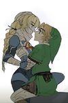  1girl androgynous bandages blonde_hair blue_eyes braid couple gloves hat hetero link long_hair muse_(rainforest) pointy_ears red_eyes reverse_trap sheik surcoat the_legend_of_zelda the_legend_of_zelda:_ocarina_of_time 