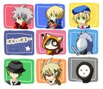  4boys ahoge animal_ears arakune bad_id bad_pixiv_id beret blazblue blonde_hair braid cat cat_ears cat_tail chibi eyepatch green_eyes green_hair hakumen hat hazama jin_kisaragi jubei_(blazblue) lambda-11 long_hair multiple_boys multiple_girls noel_vermillion ragna_the_bloodedge red_eyes short_hair silver_hair tail 