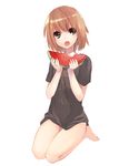  :o bad_id bad_pixiv_id barefoot brown_eyes brown_hair food fruit hair_ornament hairclip hirasawa_yui holding holding_food holding_fruit itou_nanami k-on! open_mouth short_hair solo watermelon 