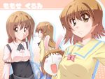  bad_id bad_pixiv_id brown_eyes brown_hair iamlsk long_hair mesousa momose_kurumi momotsuki_gakuen_school_uniform multiple_persona pani_poni_dash! sailor_collar school_uniform short_hair waitress yellow_sailor_collar 