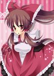  agekichi_(heart_shape) alternate_costume bad_id bad_pixiv_id bow breasts brown_hair enmaided hair_bow hakurei_reimu japanese_clothes long_hair lowres maid medium_breasts red_eyes solo touhou 