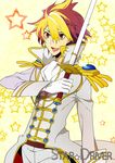 bad_id bad_pixiv_id coat long_sleeves male_focus multicolored_hair simple_background solo star star_driver sword tsunashi_takuto weapon yuzumame 