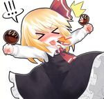 &gt;_&lt; 1girl :p blonde_hair blush bow closed_eyes food hair_bow outstretched_arms razy_(skuroko) rumia short_hair solo takoyaki tongue tongue_out touhou 