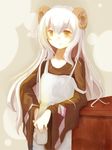  amano_(bemaec) bad_id bad_pixiv_id copyright_request horns long_hair sheep_horns smile solo white_hair 