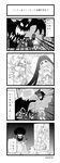  2girls 4koma afro art_brush bob_ross canvas_(object) comic easel garterbelt_(psg) ghost_(psg) greyscale gun halo highres hoshinokaoru long_hair midriff monochrome monster multiple_girls paintbrush palette panty_&amp;_stocking_with_garterbelt panty_(psg) stocking_(psg) sword translated weapon 