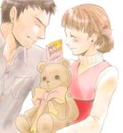  1girl bad_id bad_pixiv_id black_hair brown_hair child closed_eyes doujima_nanako doujima_ryoutarou father_and_daughter heihachi_(kali_yuga) persona persona_4 stuffed_animal stuffed_toy teddy_bear twintails 