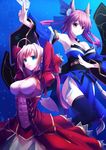  aestus_estus animal_ears bad_id bad_pixiv_id breasts dress fate/extra fate_(series) fox_ears fox_tail japanese_clothes large_breasts light_smile multiple_girls nero_claudius_(fate) nero_claudius_(fate)_(all) pen_(steelleets) sword tail tamamo_(fate)_(all) tamamo_no_mae_(fate) thighhighs underwater weapon 