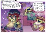 20pesos_sopa big_breasts box breasts brown_hair cleavage clothed clothing comic container duo english_text female furniture goblin green_clothing green_shirt green_topwear hair hi_res holding_object holding_tool humanoid humanoid_pointy_ears lei_(20pesos_sopa) pointy_ears selene_(20pesos_sopa) shirt sibling_(lore) sister_(lore) sisters_(lore) sofa text tools topwear toy warhammer_(franchise) welder working