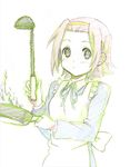  apron colored_pencil_(medium) cooking flipping_food food frying_pan graphite_(medium) hairband k-on! ladle lavoy_(kurakuro) solo tainaka_ritsu traditional_media 