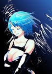  ahoge bad_id bad_pixiv_id bare_shoulders blue_hair breasts cleavage closed_eyes elbow_gloves face gloves large_breasts lipstick maeda_risou makeup original science_fiction short_hair solo 