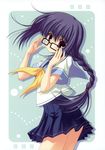  absurdres blue_hair braid copyright_request glasses highres nanao_naru school_uniform solo 