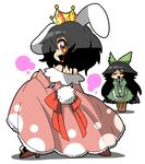  animal_ears bare_shoulders bunny_ears bunny_tail chibi crown dress hecktop inaba_tewi multiple_girls reiuji_utsuho tail touhou 