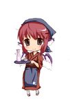  chibi efu_(pixiv3244) head_scarf holding mystia_lorelei no_nose okamisty simple_background smile solo touhou tray 